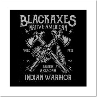Black Axes Indian Warriors Native Americans Posters and Art